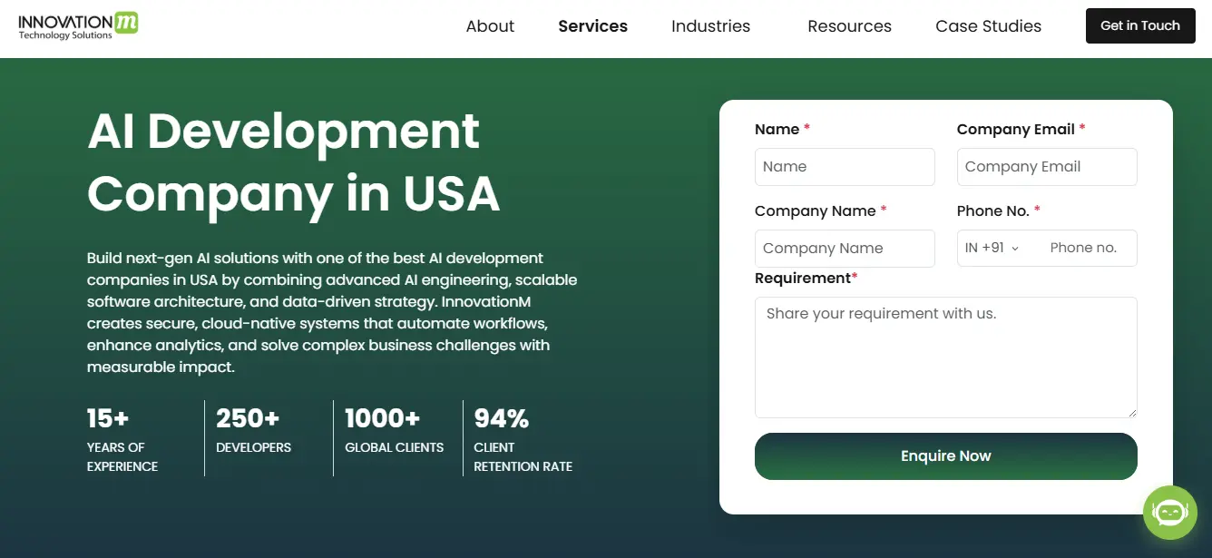 InnovationM AI development company homepage preview