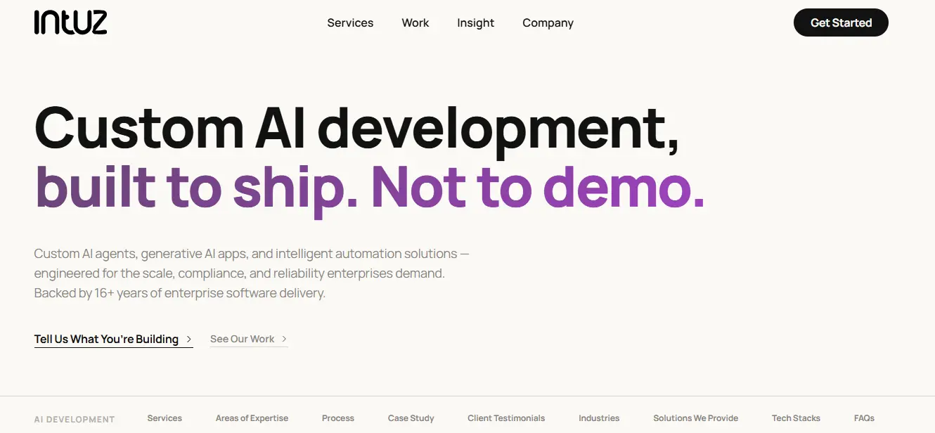 Intuz AI development company homepage preview