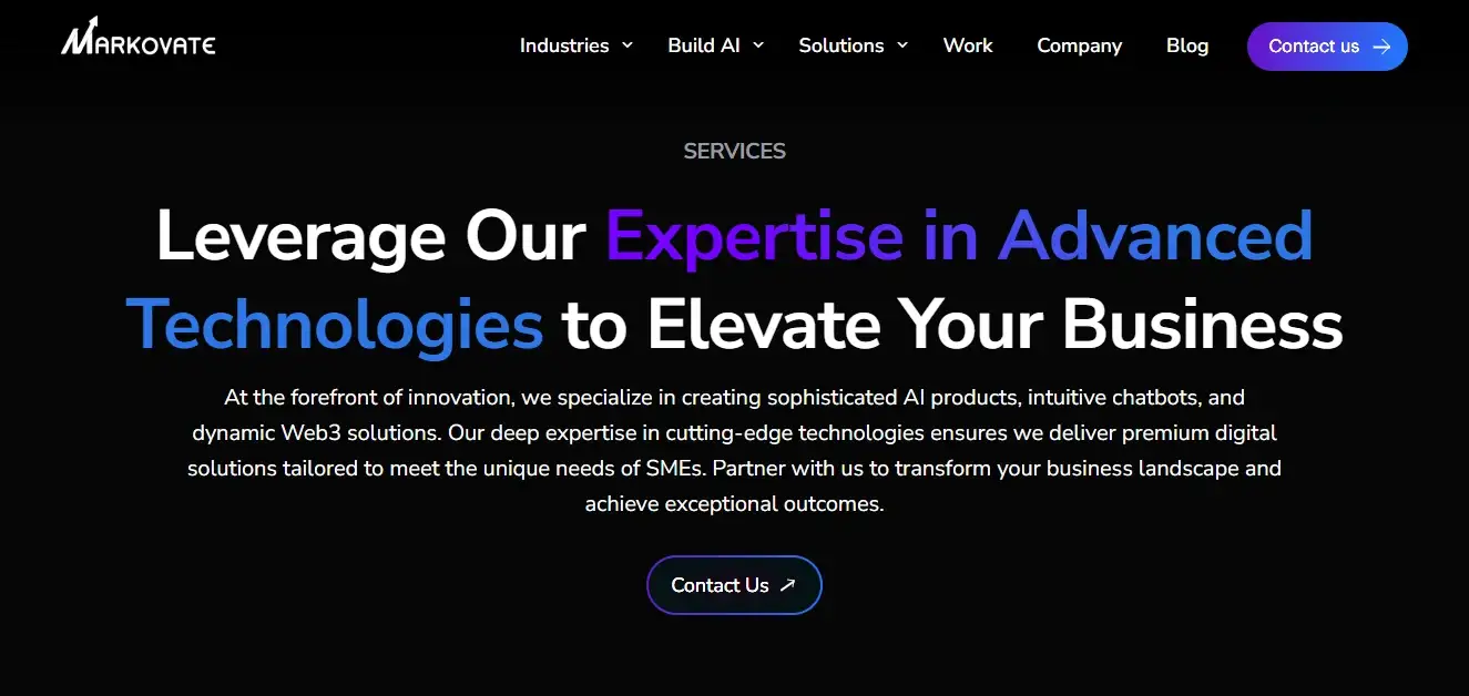 Markovate generative AI company homepage preview