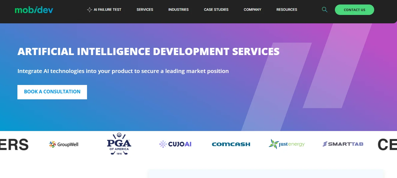 MobiDev AI development company homepage preview