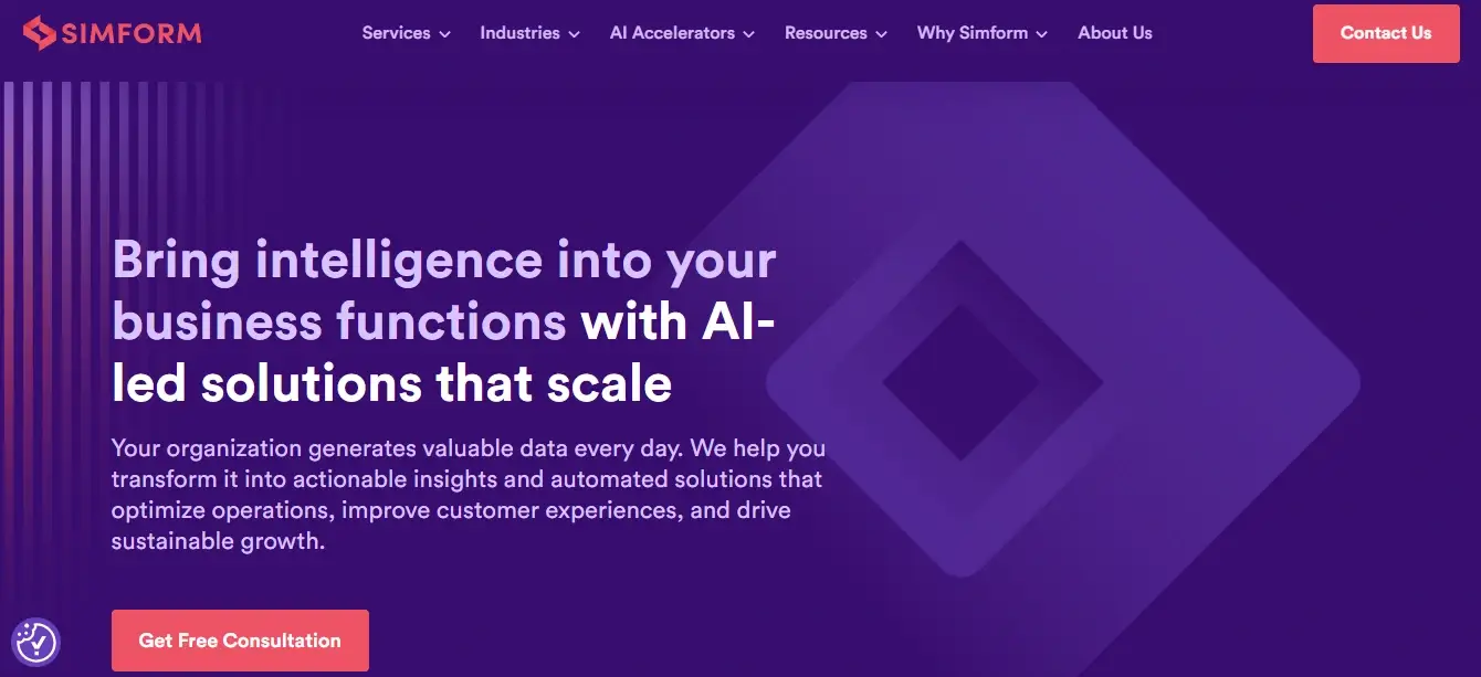 Simform AI development company homepage preview