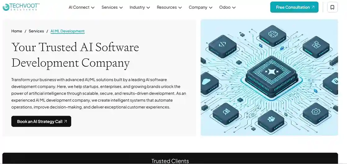 Techvoot Solutions AI development company homepage preview