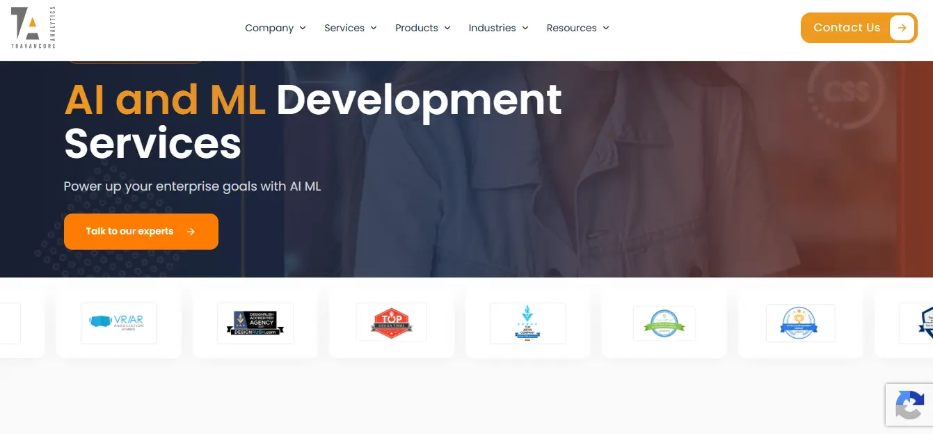 Travancore Analytics AI development company homepage preview