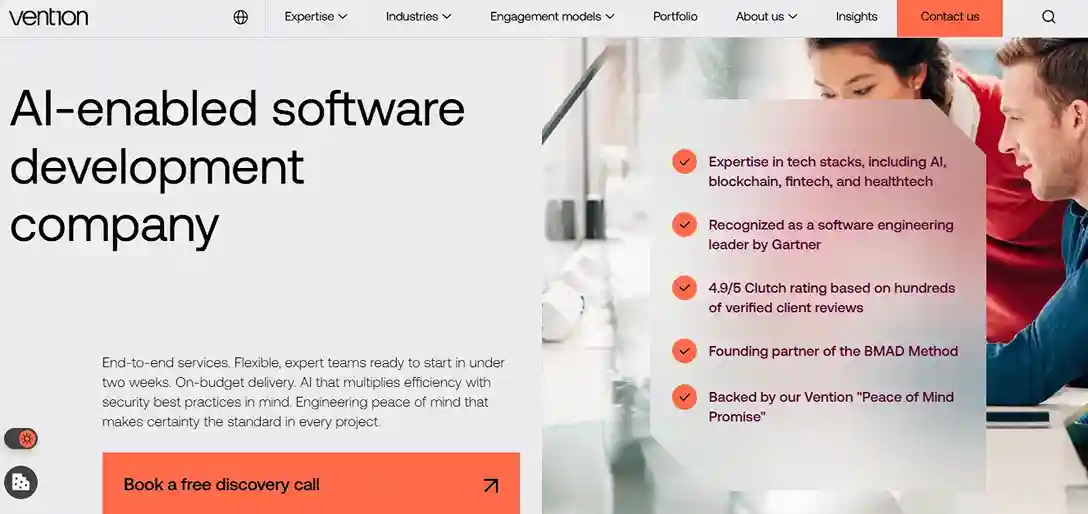 Vention AI software development company homepage preview
