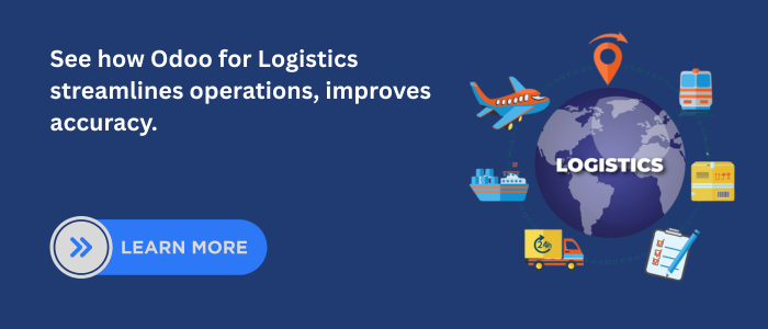 ith transport icons showing Odoo for Logistics process optimization.