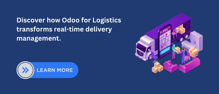 ith transport icons showing Odoo for Logistics process optimization.