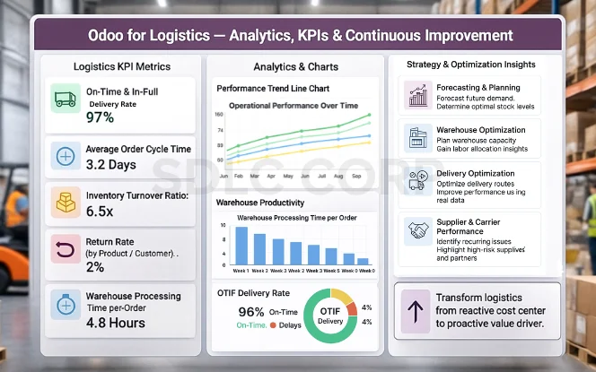 Analytics, KPIs & Continuous Improvement with Odoo for Logistics.