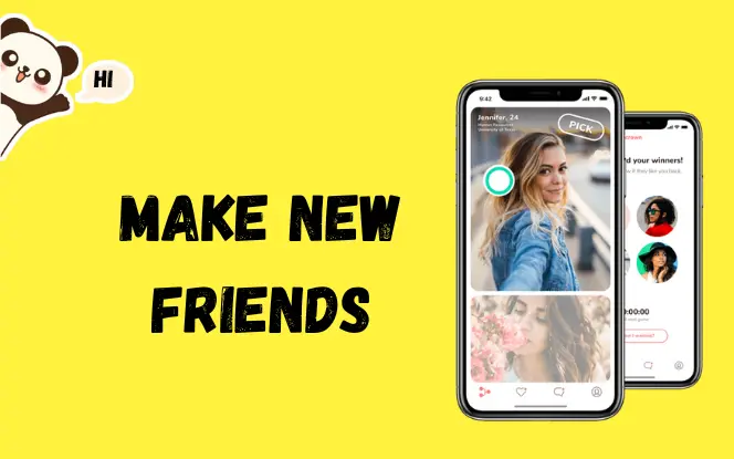 Three mobile phone screens demonstrating Yubo's core features: the first shows an age verification prompt with a bright yellow background asking 'How old are you?'; the second displays a live video chat room labeled 'Teens Only' with four smiling teenagers named Jimmy, Lily, Ethan, and Ava; the third screen features a banner titled 'Make new friends' above five diverse user avatars with an online user count of 10,234.