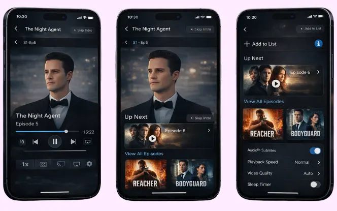 showing watchlist, recently added shows, and upcoming OTT content like Stan.