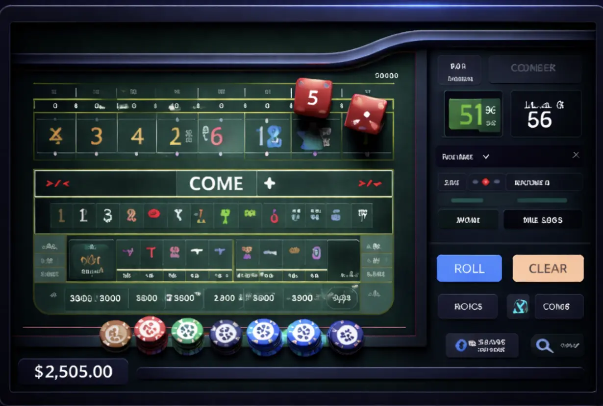 Online craps simulator software interface