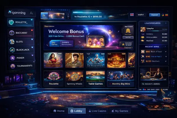 iGaming Universe lobby and game UI system