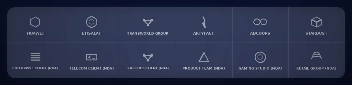 Logos of selected client organizations (permission-based display)