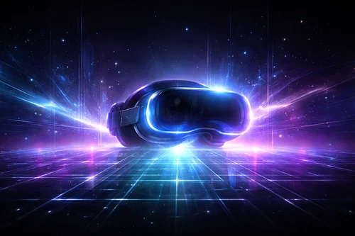 Futuristic VR game development concept artwork