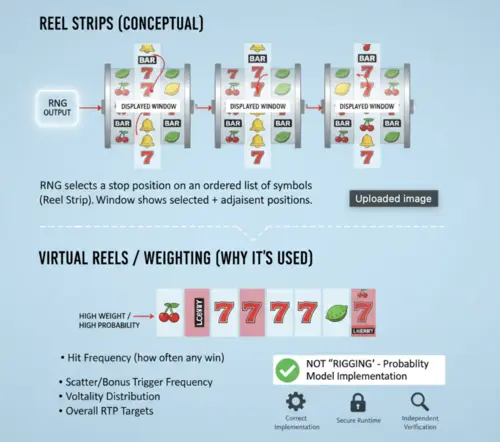 Reel mapping diagram showing how RNG outputs are mapped to reel stops in slot games