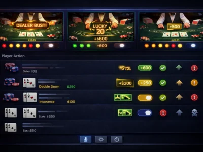 Blackjack player action and table controls interface