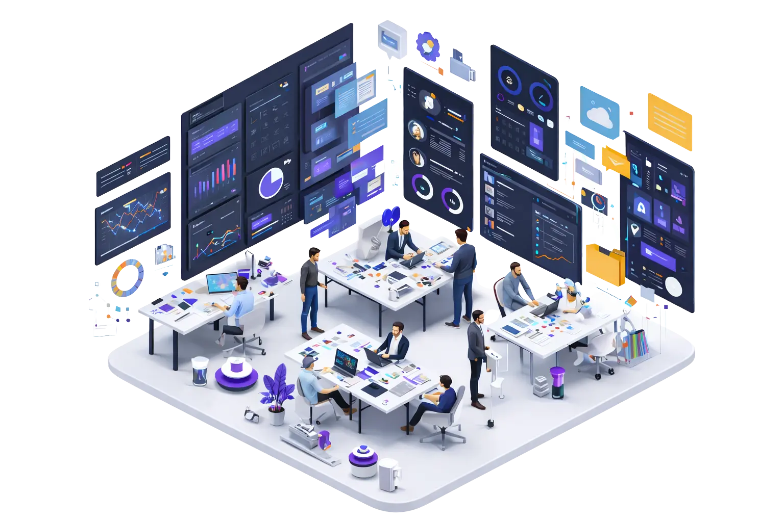 Team reviewing software project scope and budget