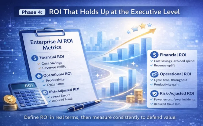 Enterprise AI ROI metrics showing financial, operational, and risk-adjusted returns