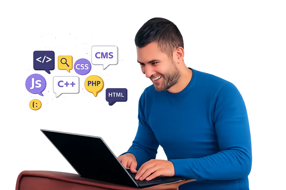 Software developer working on laptop