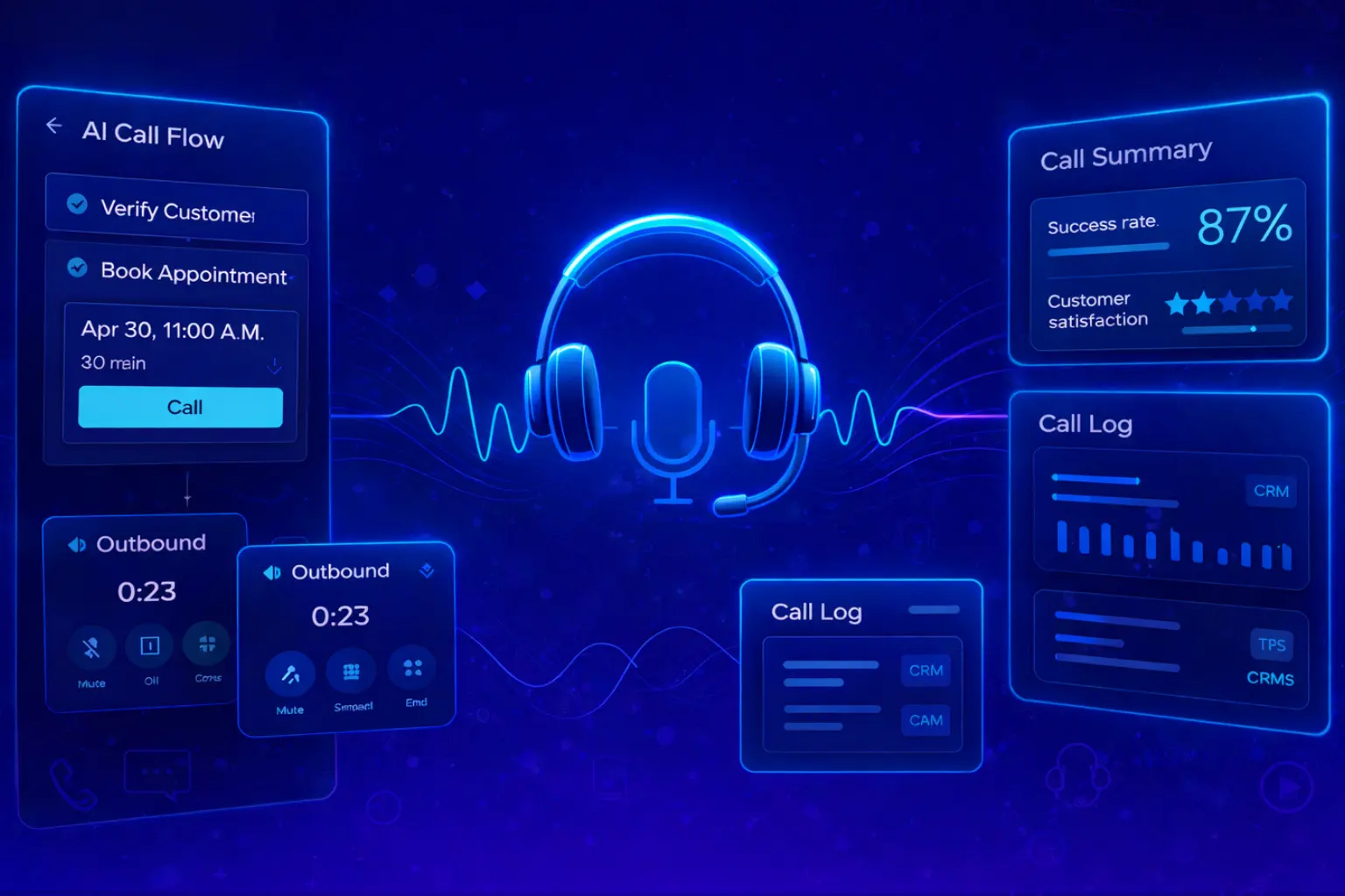 Pulastya AI voice agent dashboard showing call flow, real-time analytics, call logs, and customer satisfaction metrics.
