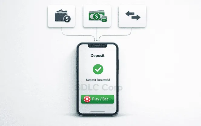 Deposit successful screen with Play/Bet button.