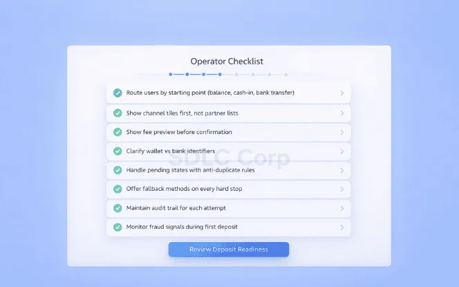 Sprint checklist for deposit UX improvements.