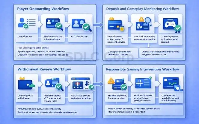iGaming compliance workflows for onboarding deposits withdrawals and gaming