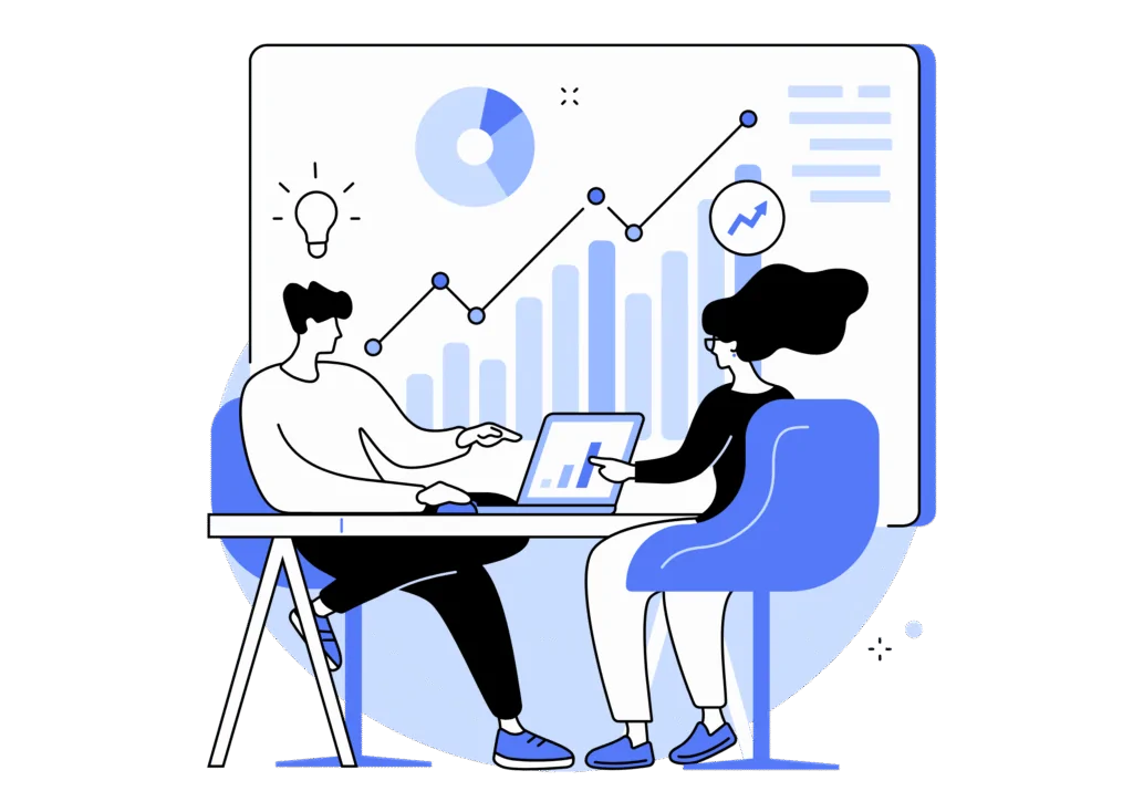 Professionals reviewing analytics dashboard for cloud transformation infrastructure performance and scalability