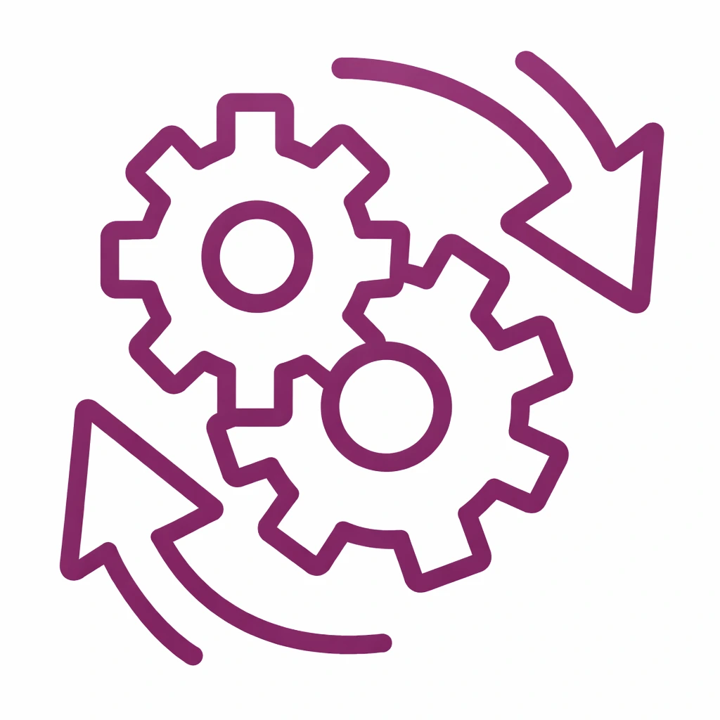 Hypercare optimization icon with gears and circular arrows
