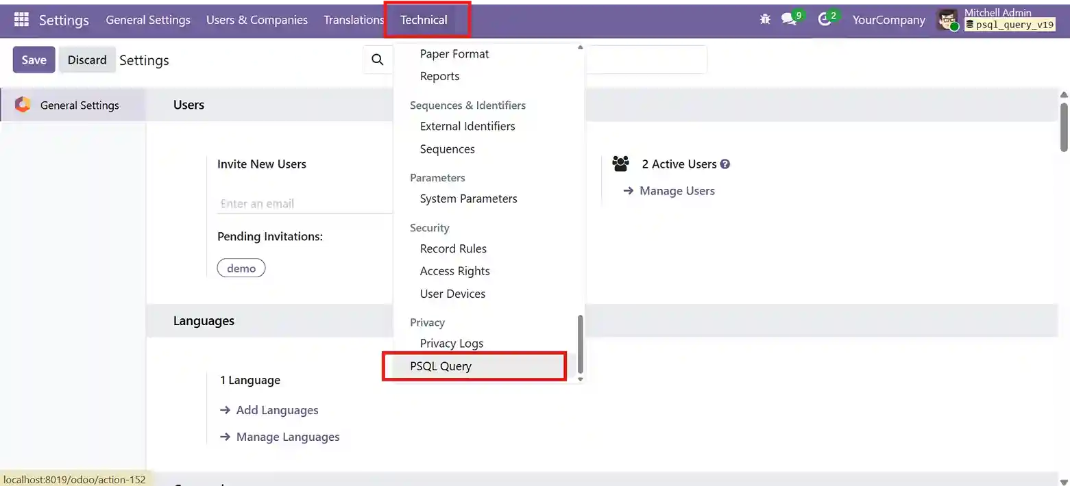 Navigate to PSQL Query Tool