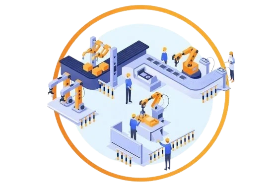 illustration of smart factory using manufacturing execution systems to manage production and shop floor operations