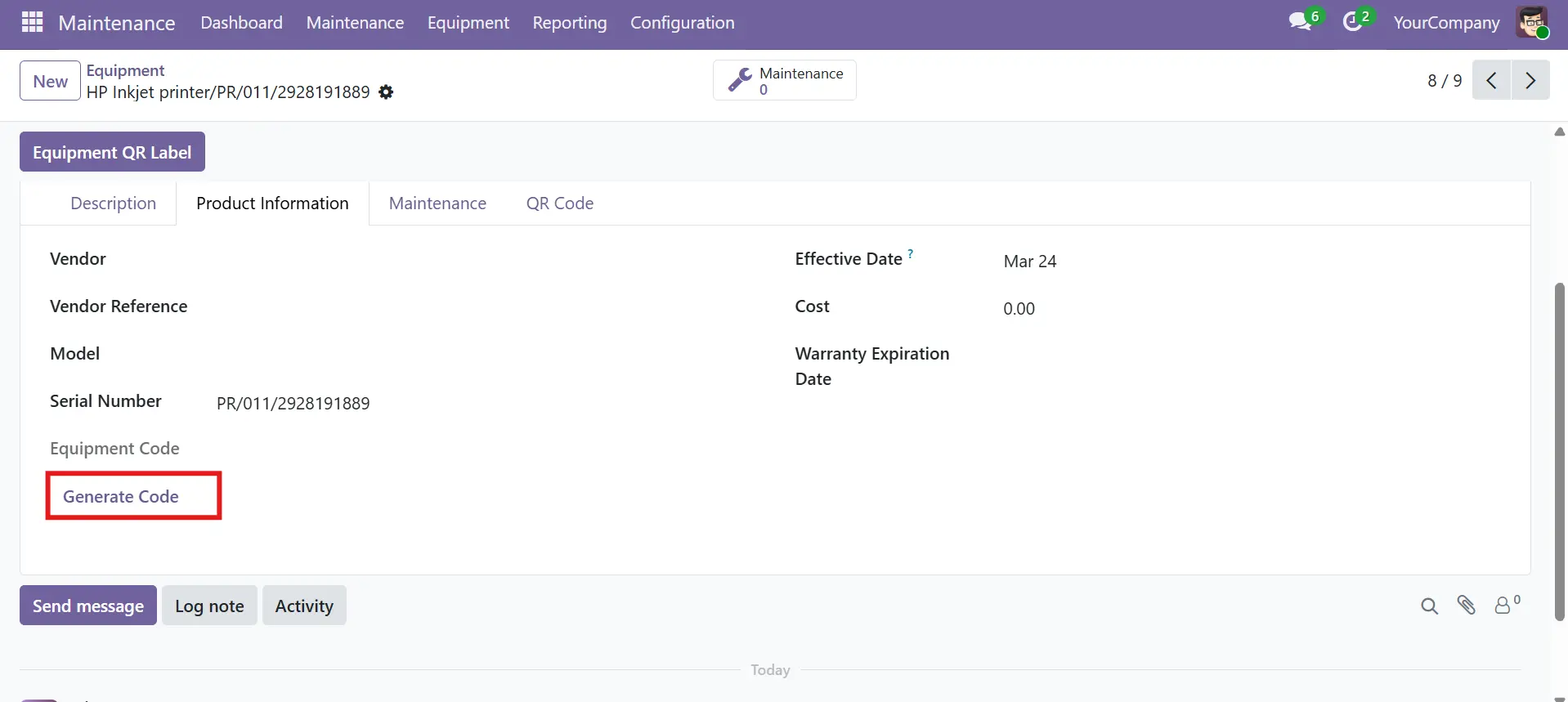 Create or open equipment