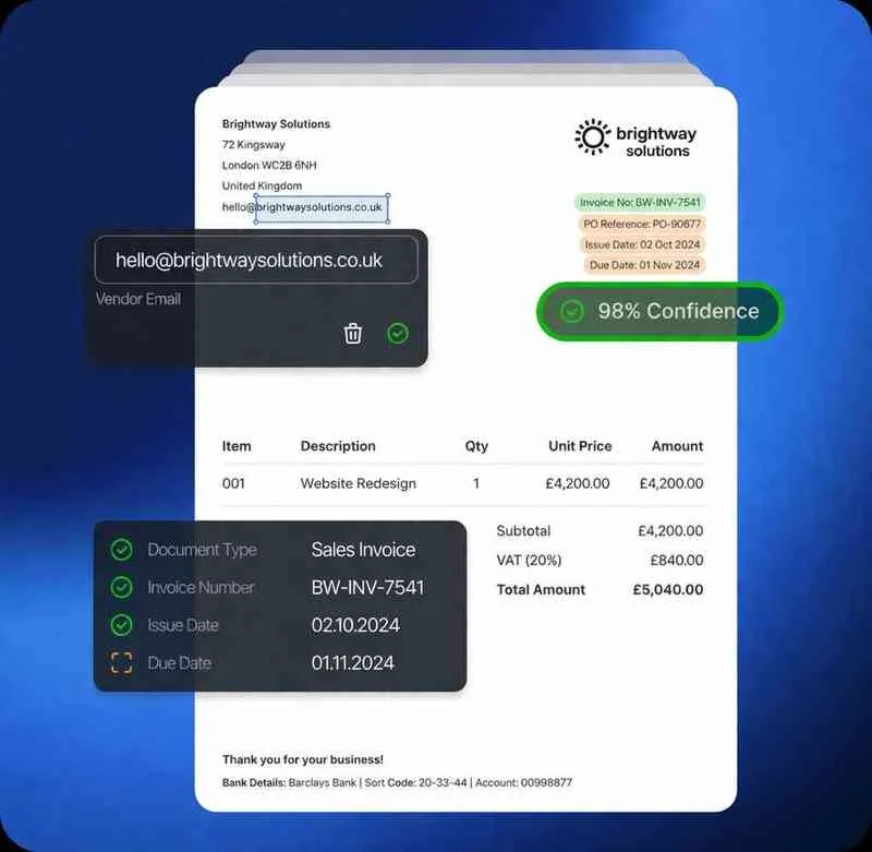 Invoice data extraction with SKU matching — 98% accuracy automated invoice processing