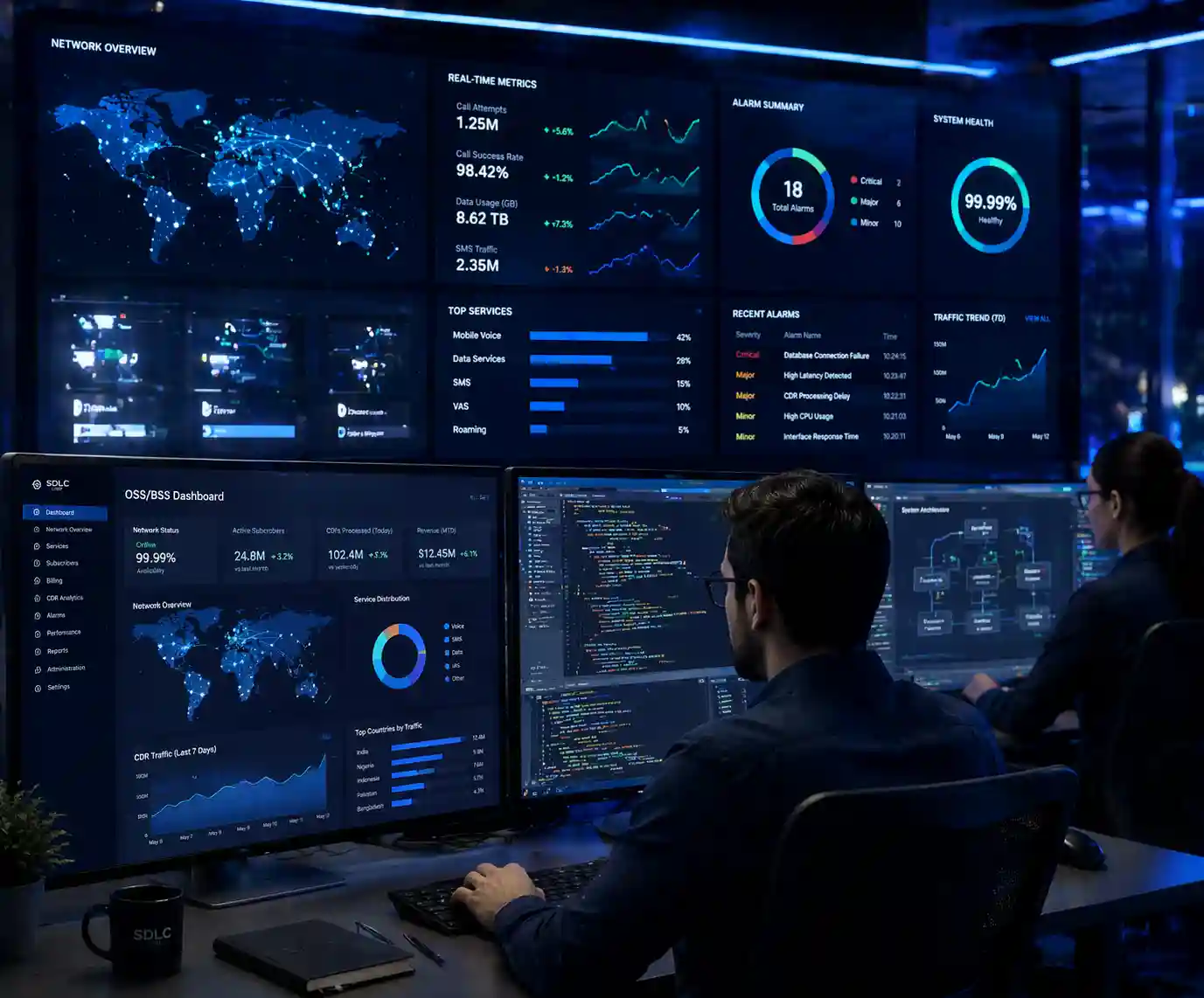 telecom OSS BSS dashboard with network analytics