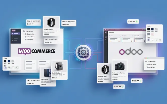 Odoo WooCommerce connector for managing orders, products, and inventory