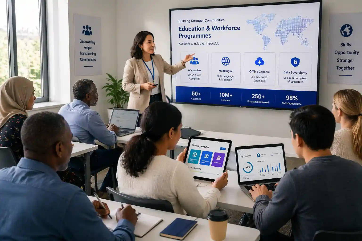 Government workforce training programme — group learning session in a community setting