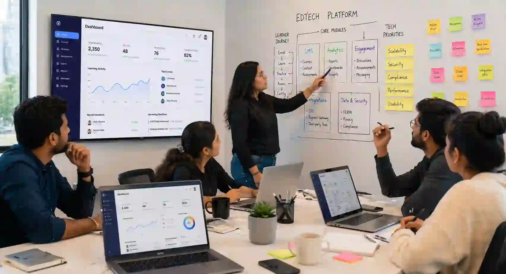 SDLC Corp EdTech development team collaborating on LMS and eLearning platform build