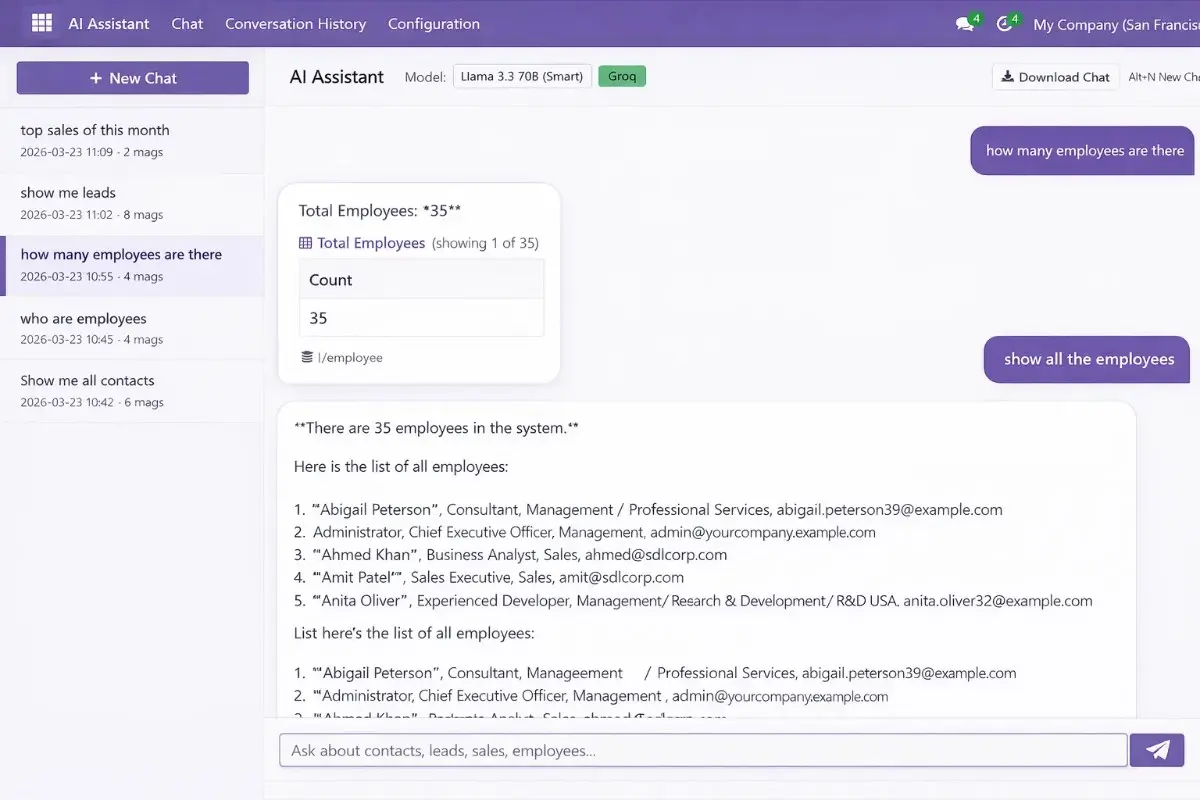 Odoo AI assistant query screen