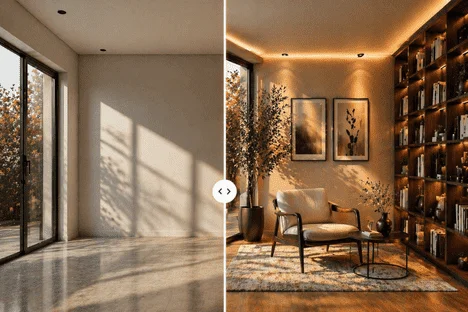 DYD Design Your Dream interior simulation platform — AI-powered 3D room visualization with real-scale furniture placement, wall textures, and dynamic lighting