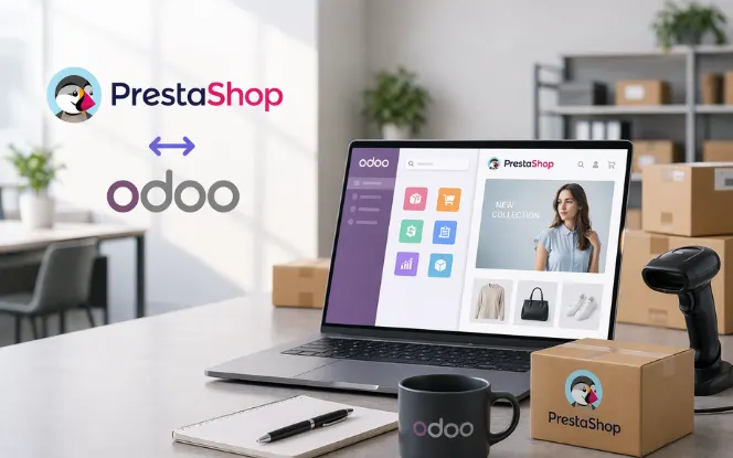 PrestaShop Odoo Connector dashboard for enterprise ecommerce operations with product, order, and inventory sync