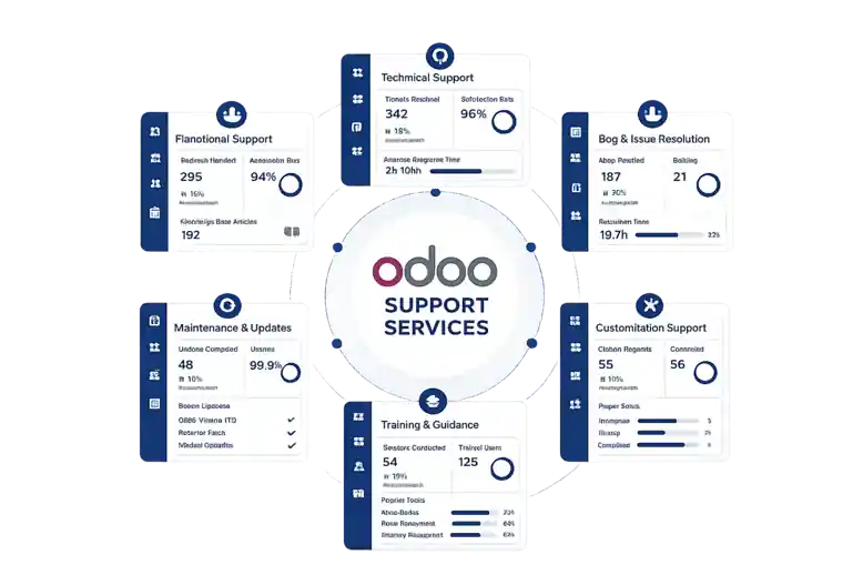 Odoo support engineer reviewing an Odoo ERP dashboard