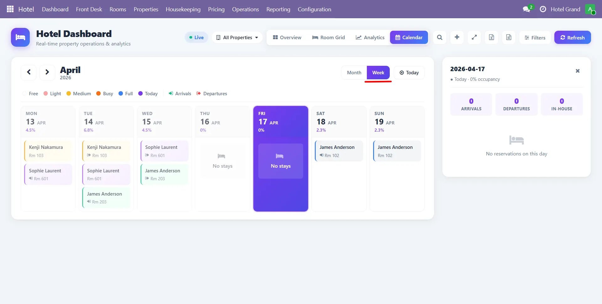 Odoo hotel booking calendar