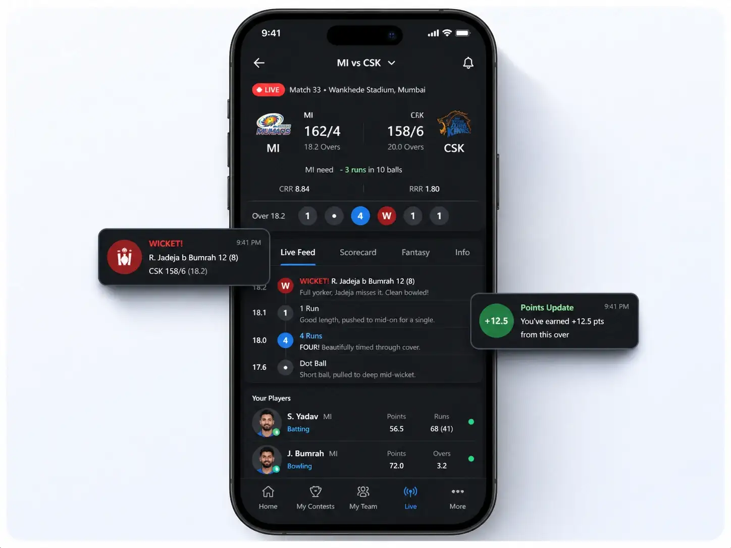 Real-time score updates fantasy sports
