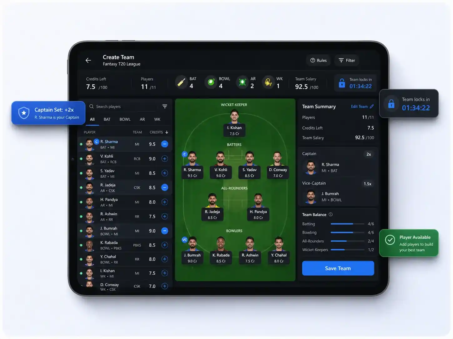 Player management fantasy sports app