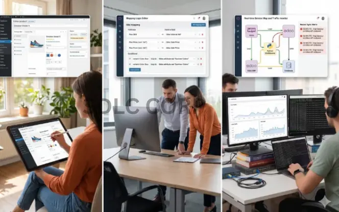 Infographic comparing WooCommerce and Odoo sync methods