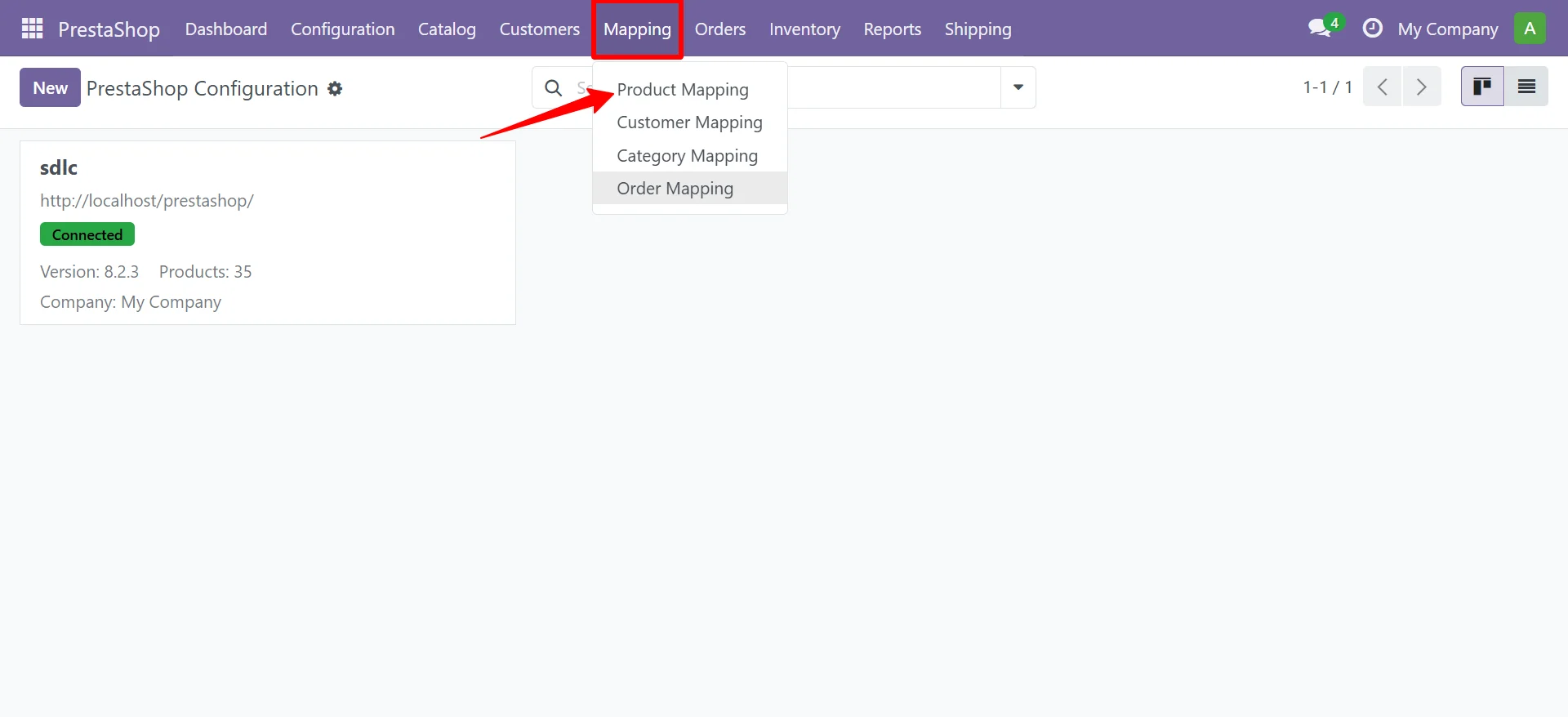 PrestaShop product mapping in Odoo
