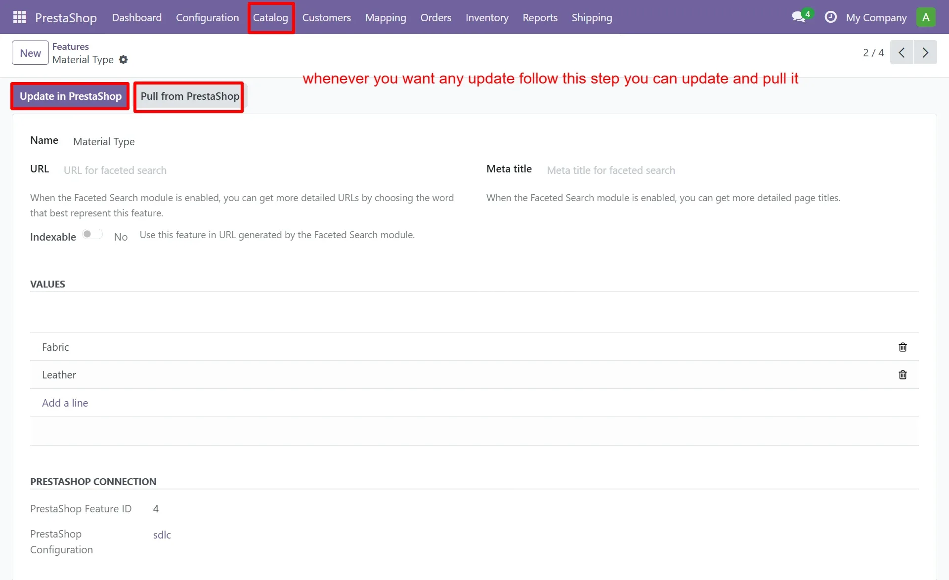 PrestaShop product features sync in Odoo