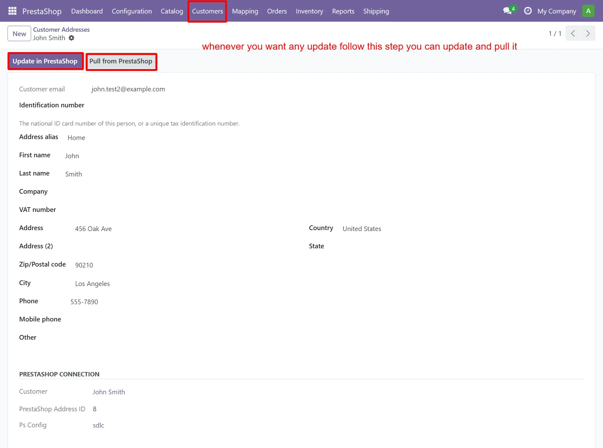 PrestaShop customer management in Odoo