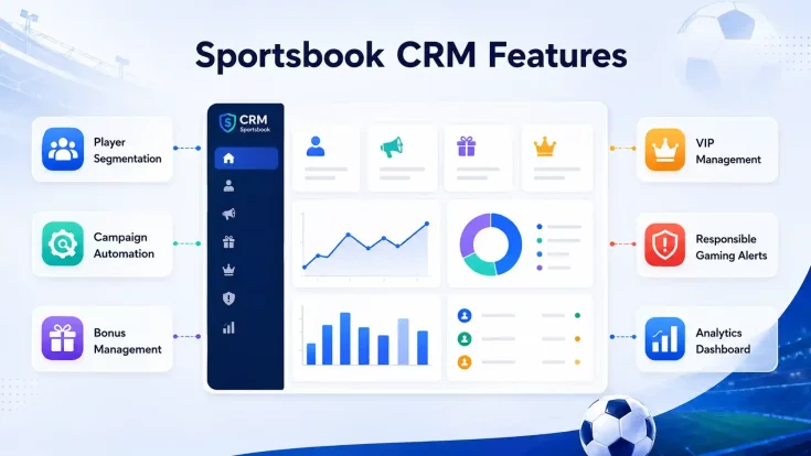 Sportsbook CRM software dashboard showing sports analytics, player activity, campaign insights and risk alerts