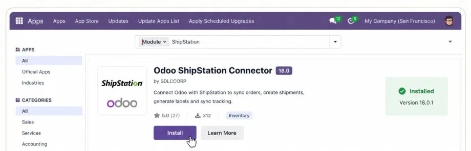 Install Odoo ShipStation Connector inside Odoo Apps