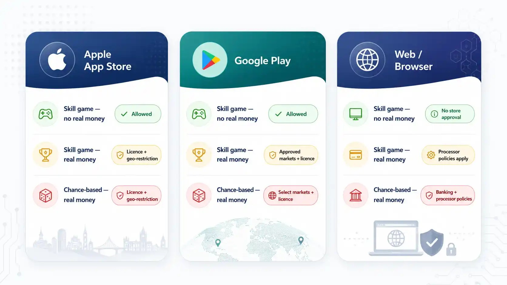 App store treatment for skill-based and chance-based real-money games
